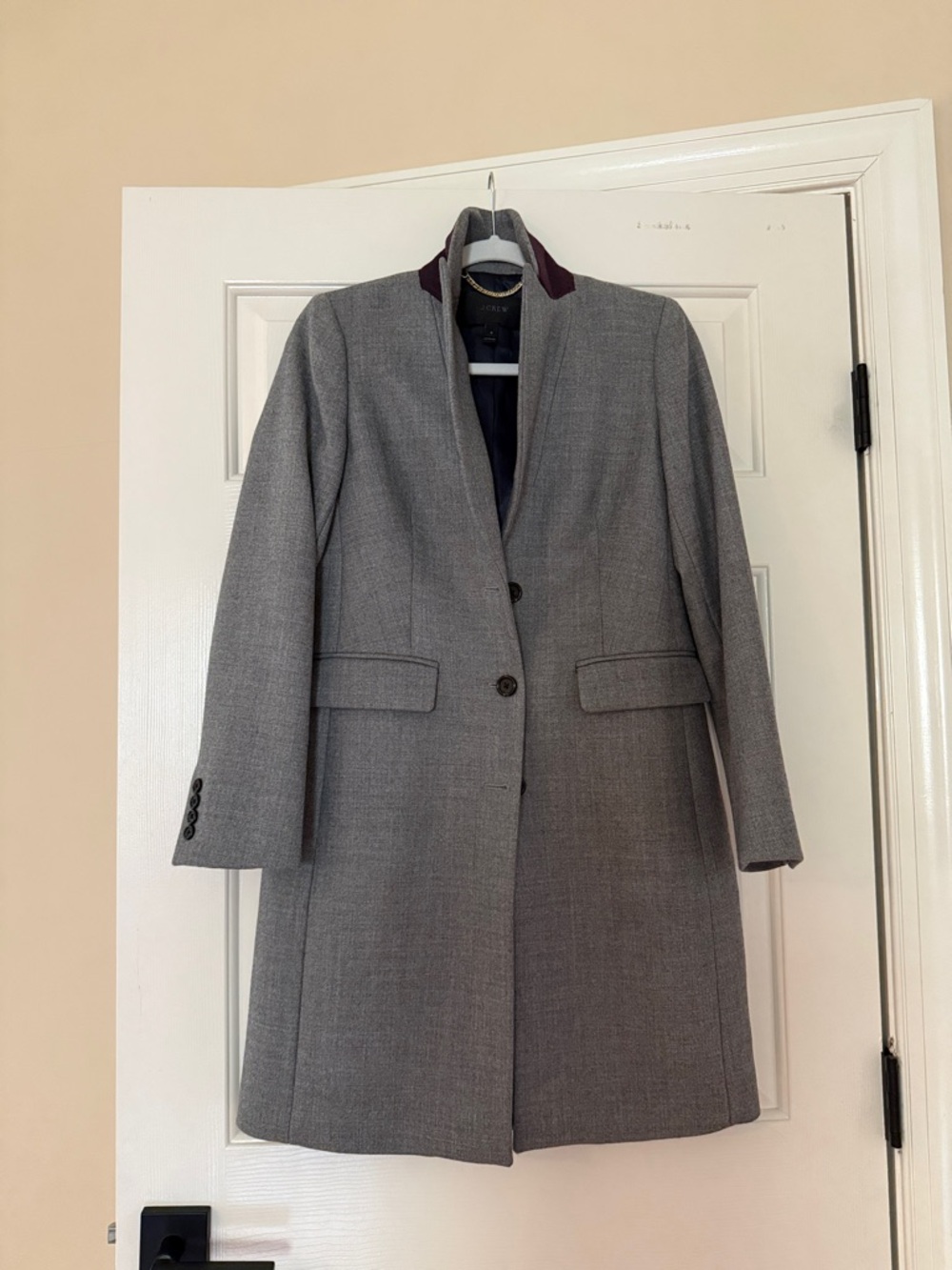 Women's Gray Tailored Coat with Contrast Collar